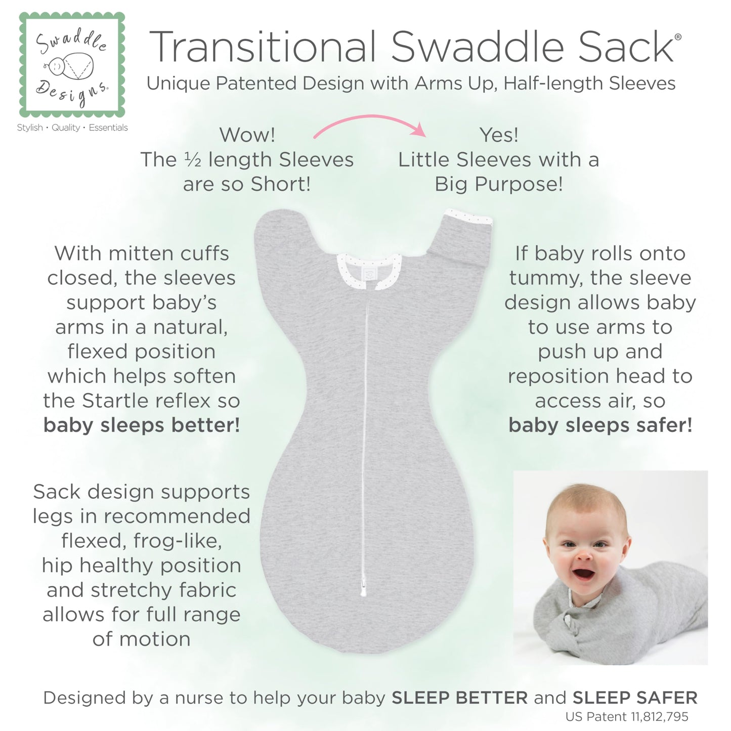 SwaddleDesigns Saco de envolver con brazos arriba, 3-6 meses