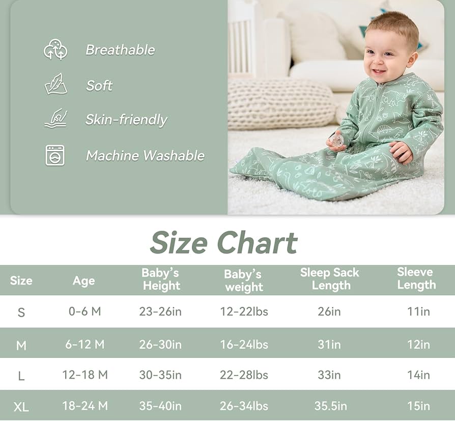 Fiemol sacos de dormir para bebé de 12-18 meses, manta de manga larga para bebé de 0.5 tog