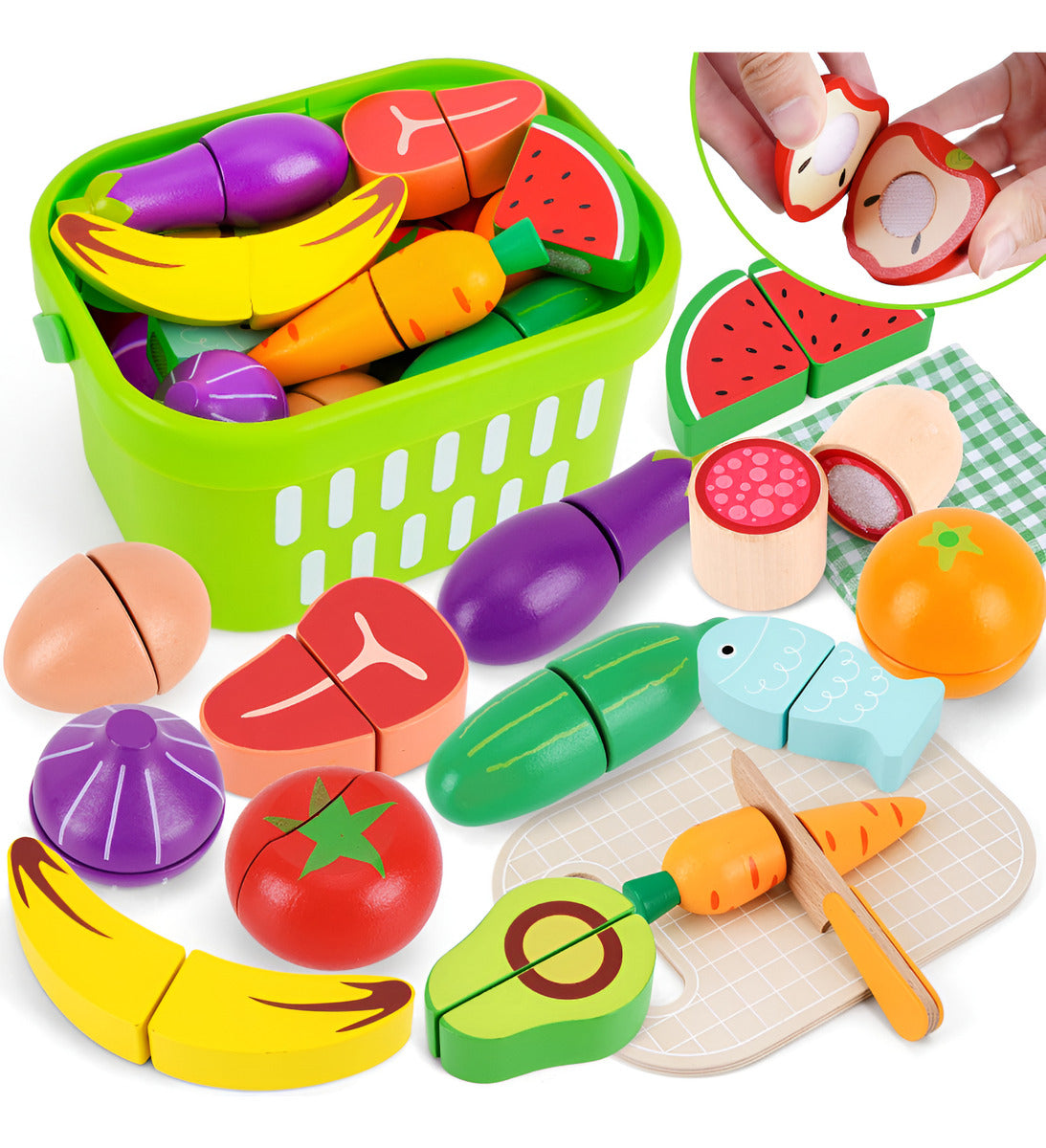 Set De Corte De Alimentos Kmtjt Wooden Para Jugar A La Cocina