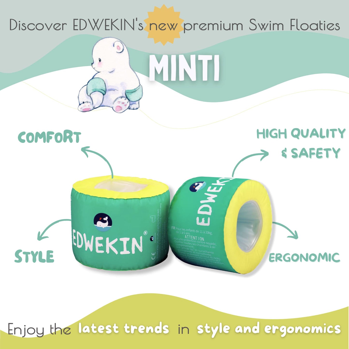 EDWEKIN® Flotador de bebé,Flotador inflable, 11-30kg