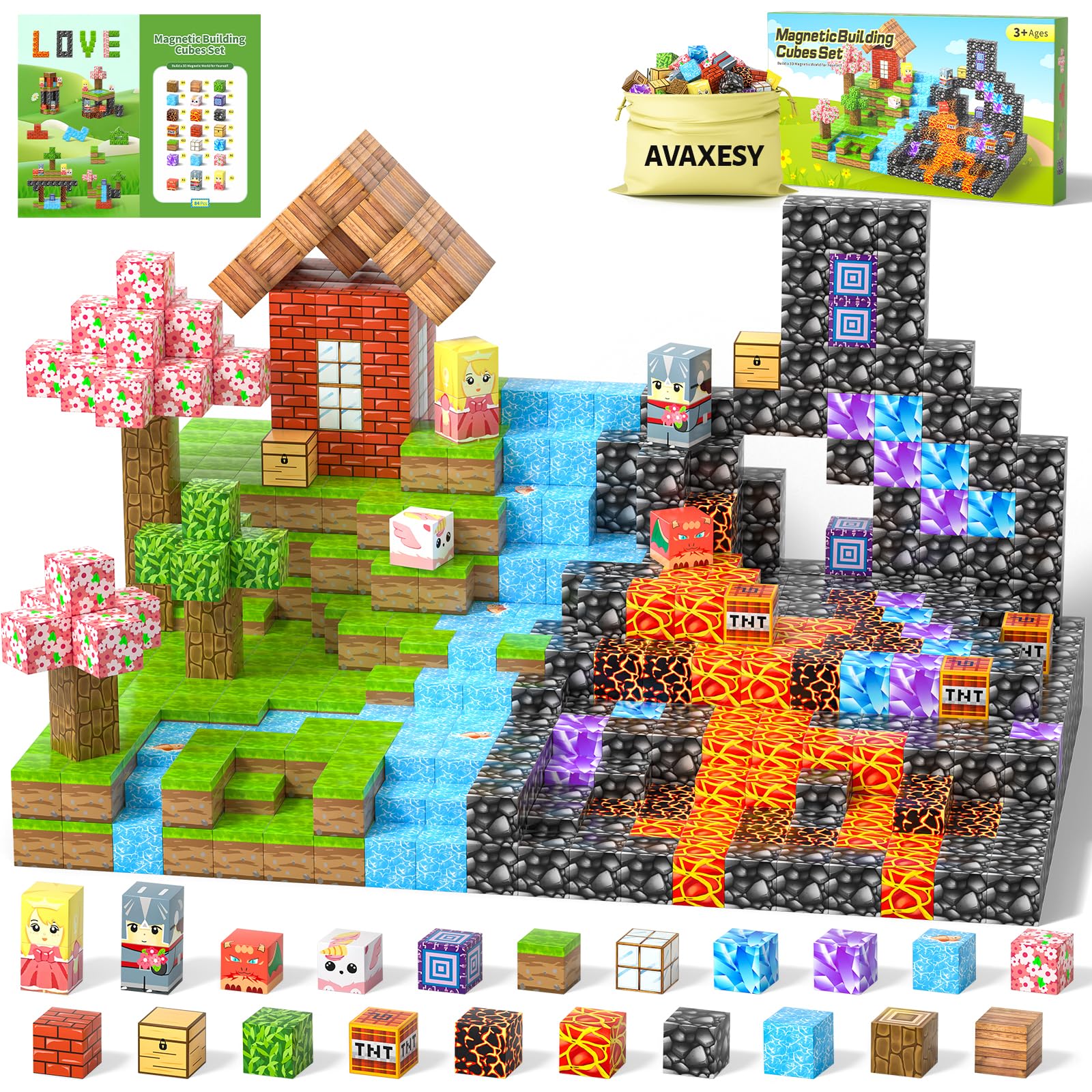 Avaxesy 84 bloques magnéticos para niños pequeños Cubos de construcción