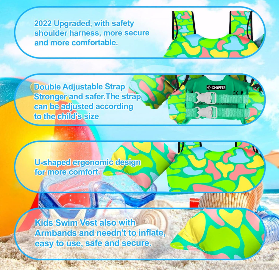 Chaleco de natación para niños de 30 a 60 libras