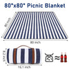 Mantas de picnic a rayas de 80 x 80 pulgadas, manta de playa extra grande impermeable y plegable