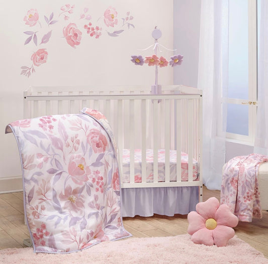 Bedtime Originals Juego de cama de cuna de bebé de 3 piezas floral lavanda