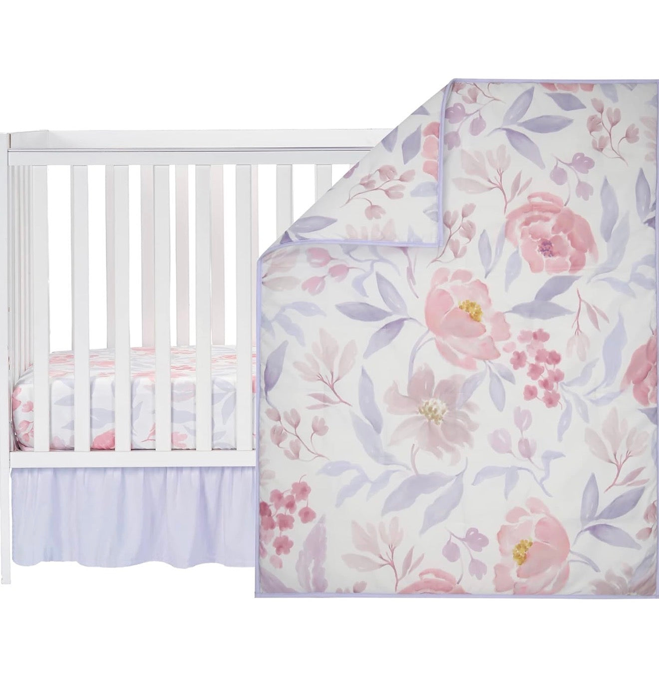 Bedtime Originals Juego de cama de cuna de bebé de 3 piezas floral lavanda