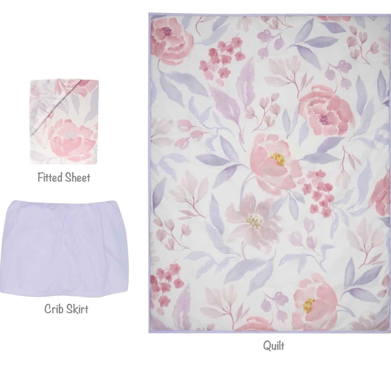 Bedtime Originals Juego de cama de cuna de bebé de 3 piezas floral lavanda