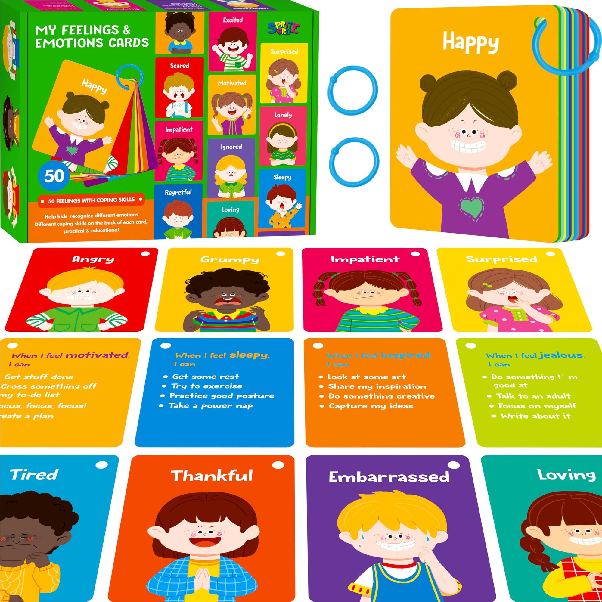 Tarjetas de emociones, 50 sentimientos diferentes con habilidades de afrontamiento