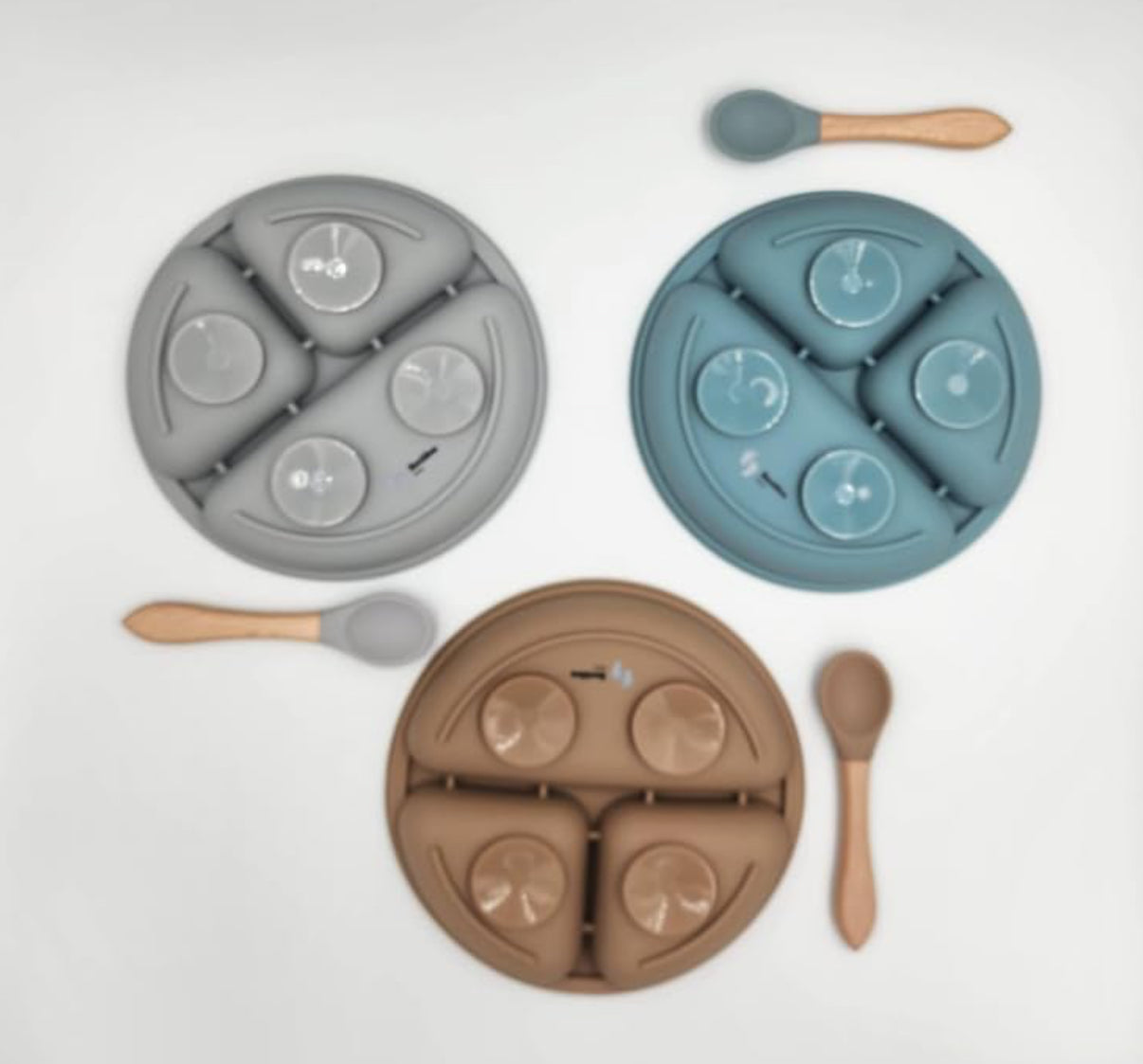 Paquete de 3 platos para bebés con succión y 3 cucharas para bebé, sin BPA