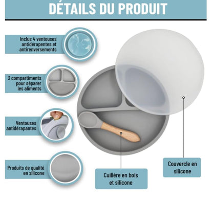 Paquete de 3 platos para bebés con succión y 3 cucharas para bebé, sin BPA