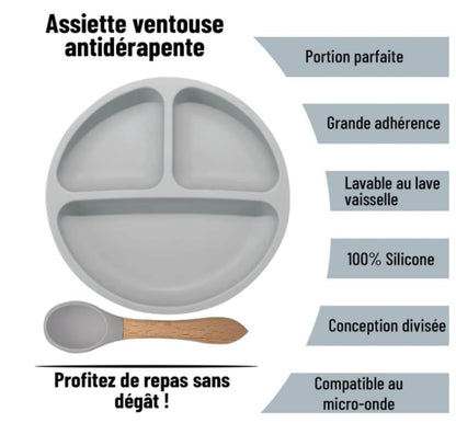 Paquete de 3 platos para bebés con succión y 3 cucharas para bebé, sin BPA