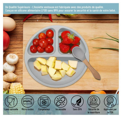 Paquete de 3 platos para bebés con succión y 3 cucharas para bebé, sin BPA