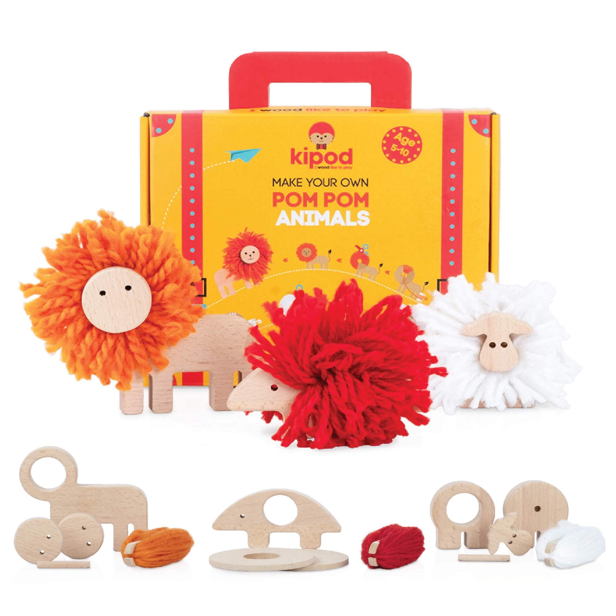 kipod Pompom Animals Kit de juguetes de madera