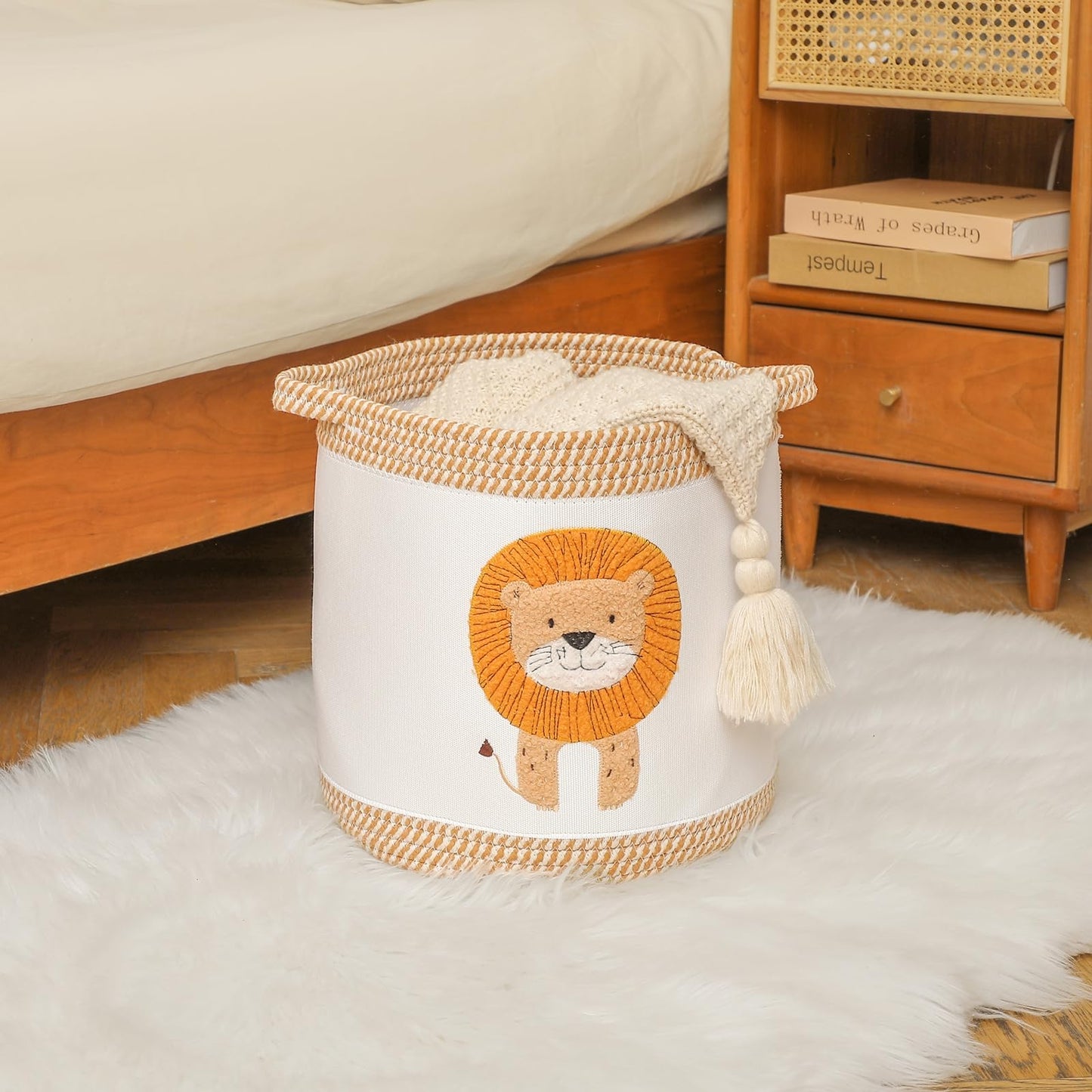 Cestas de mantas para bebés, cesta de lavandería linda con diseño de león
