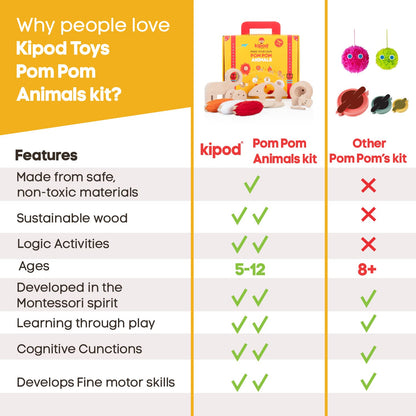 kipod Pompom Animals Kit de juguetes de madera