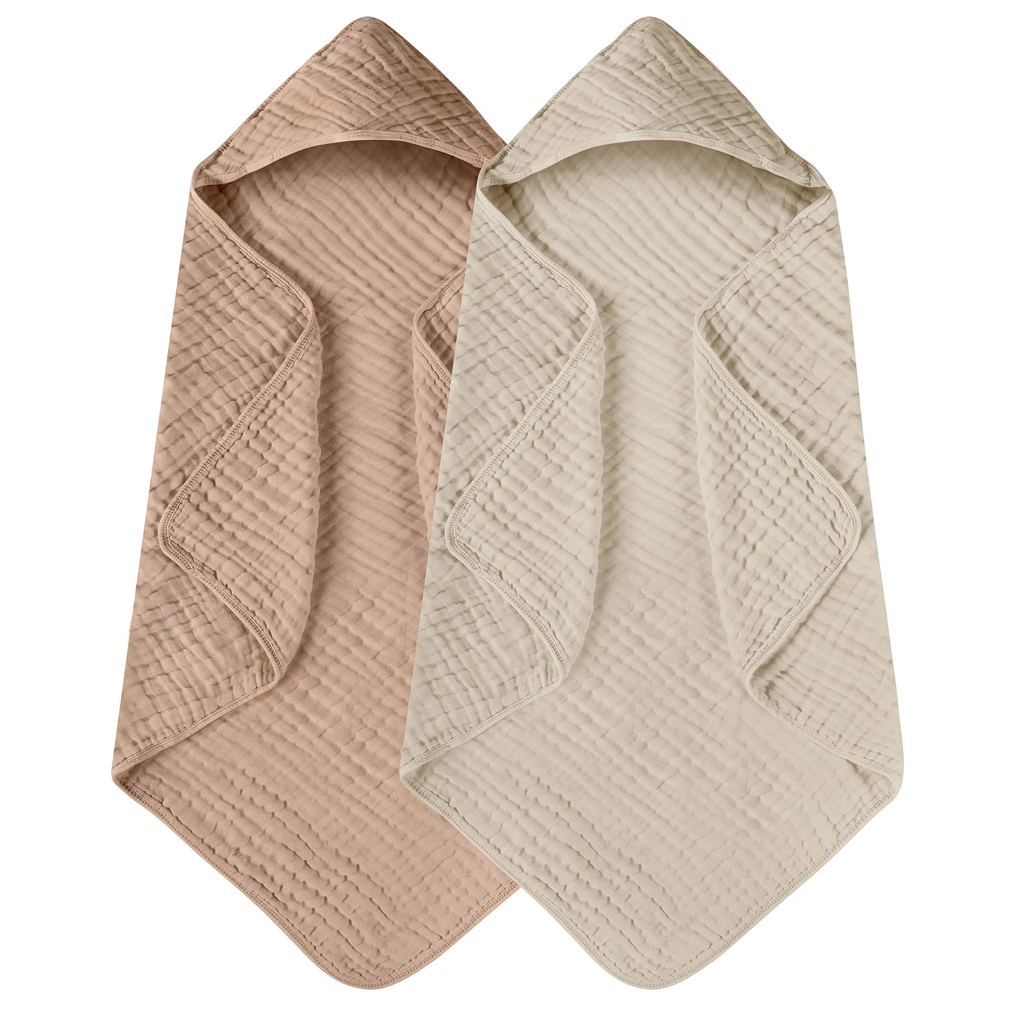 Yoofoss Paquete de 2 toallas de baño con capucha para recién nacido, 100% muselina de algodón