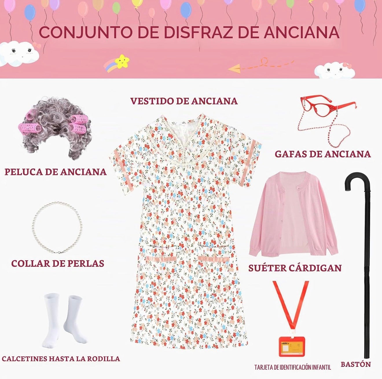 Disfraz de anciana para niños, 8-10 años
