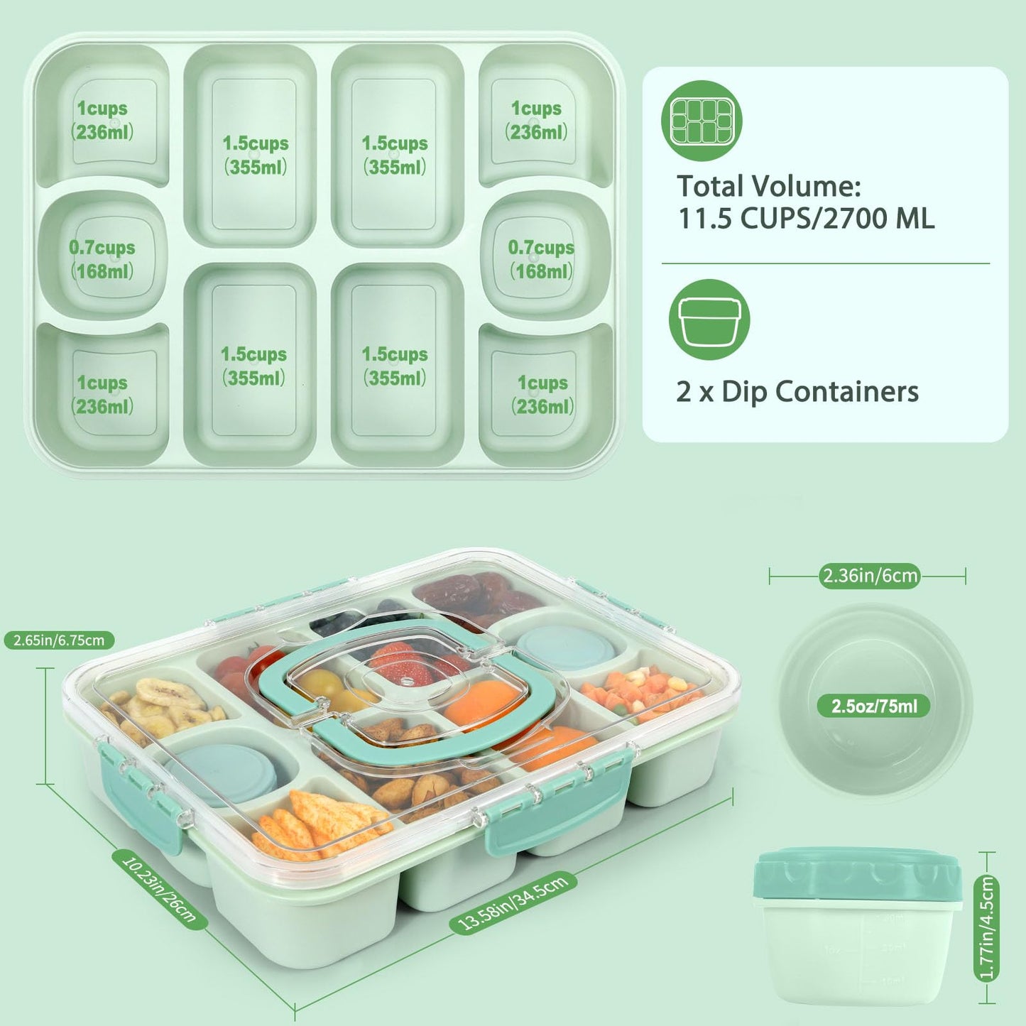 Caperci Contenedor original para aperitivos, bandeja dividida de 10 compartimentos