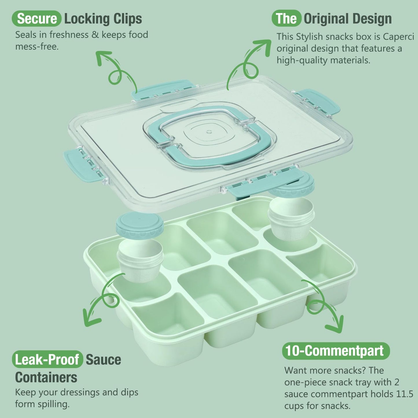Caperci Contenedor original para aperitivos, bandeja dividida de 10 compartimentos