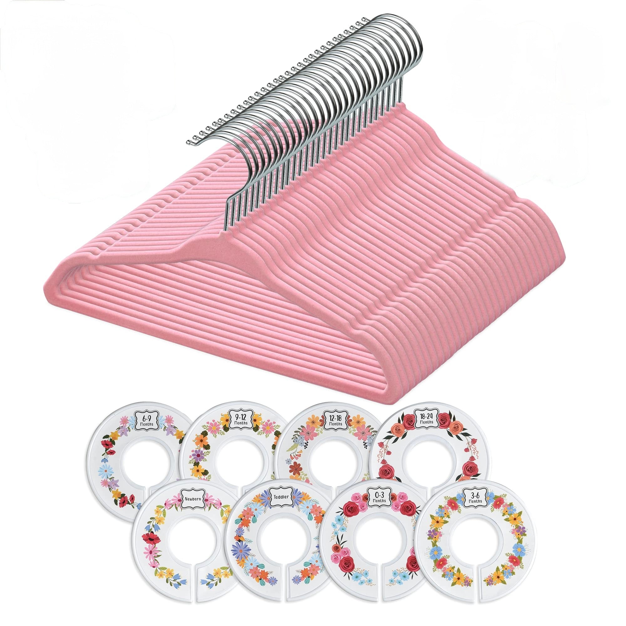 Perchas de terciopelo para bebé, paquete de 30 perchas ultrafinas antideslizantes para ropa de guardería con 8 separadores de ropa