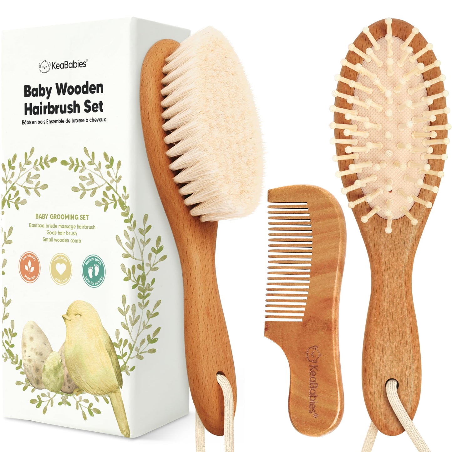 KeaBabies juego de cepillo y peine de madera para bebés recién nacidos