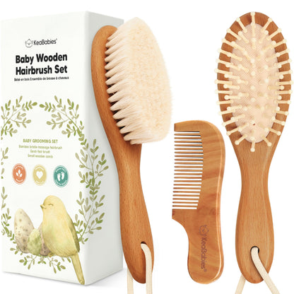 KeaBabies juego de cepillo y peine de madera para bebés recién nacidos