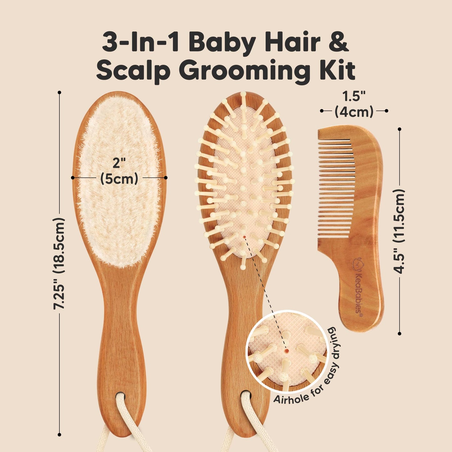 KeaBabies juego de cepillo y peine de madera para bebés recién nacidos