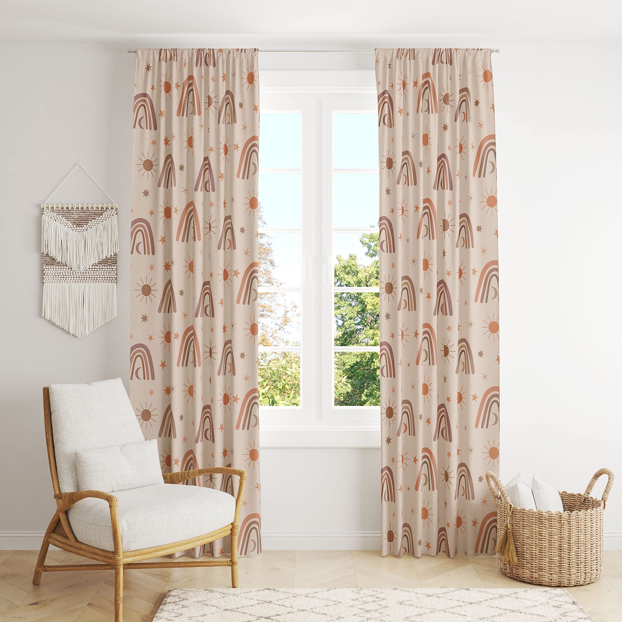 Cortinas opacas bohemias con diseño de arco iris para habitación