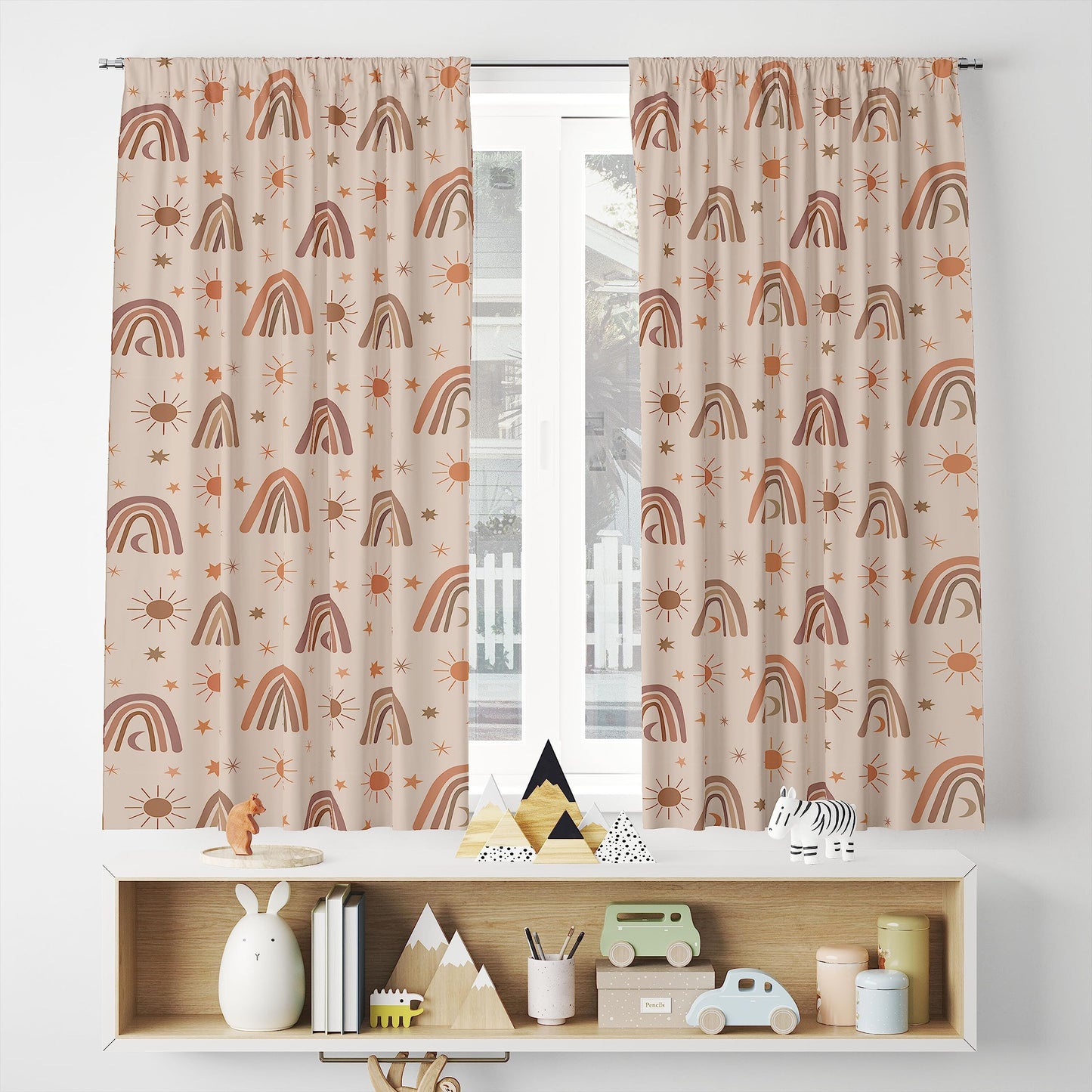 Cortinas opacas bohemias con diseño de arco iris para habitación