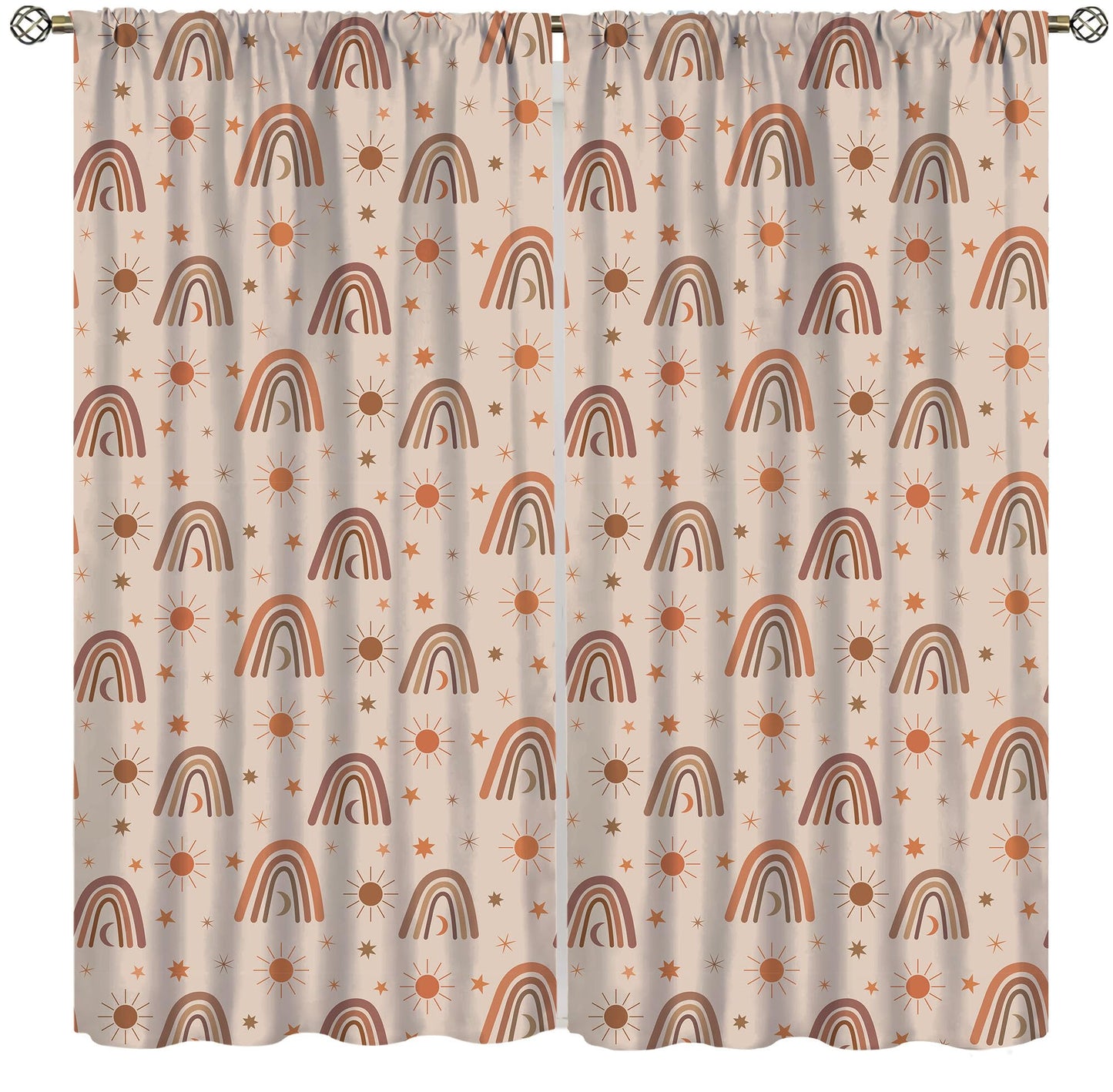 Cortinas opacas bohemias con diseño de arco iris para habitación