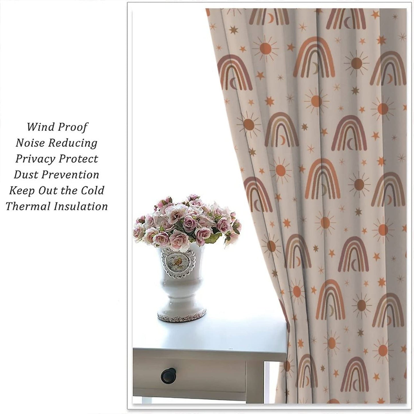 Cortinas opacas bohemias con diseño de arco iris para habitación