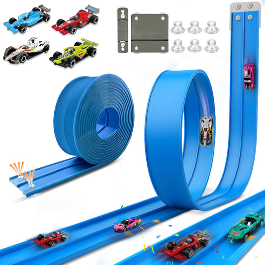 Pista flexible de 15.75 pies para niños, pista de carreras compatible con Hot Wheels y coches de metal
