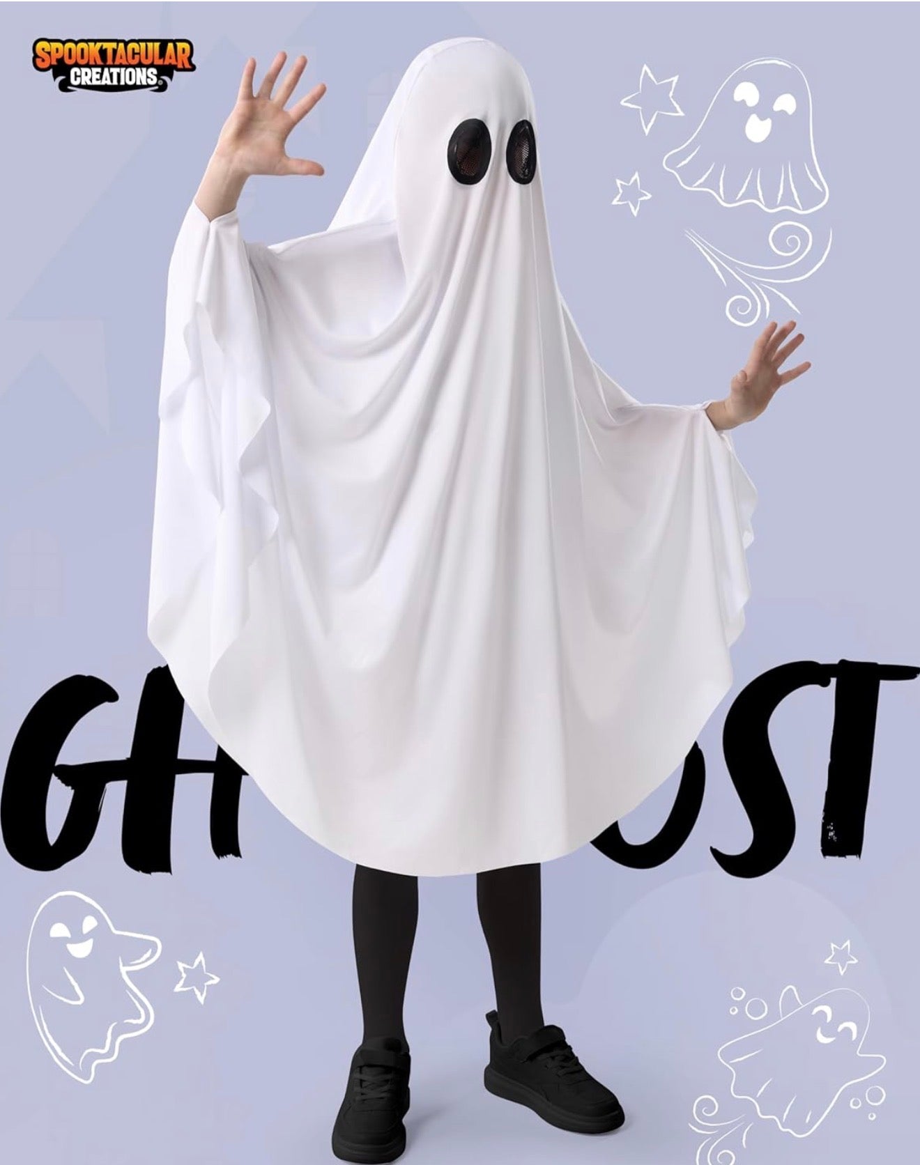 Spooktacular Creations Disfraz de fantasma de Halloween para niños, disfraz de hoja de fantasma para niños, juego de rol de Halloween y disfraces, 8-10 años