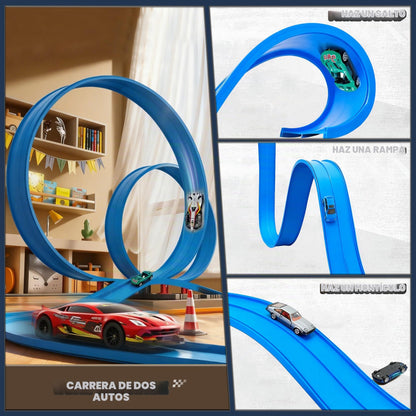Pista flexible de 15.75 pies para niños, pista de carreras compatible con Hot Wheels y coches de metal