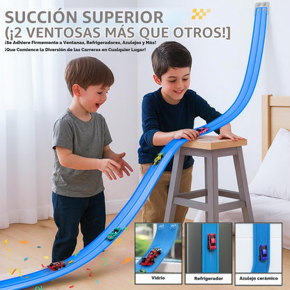 Pista flexible de 15.75 pies para niños, pista de carreras compatible con Hot Wheels y coches de metal