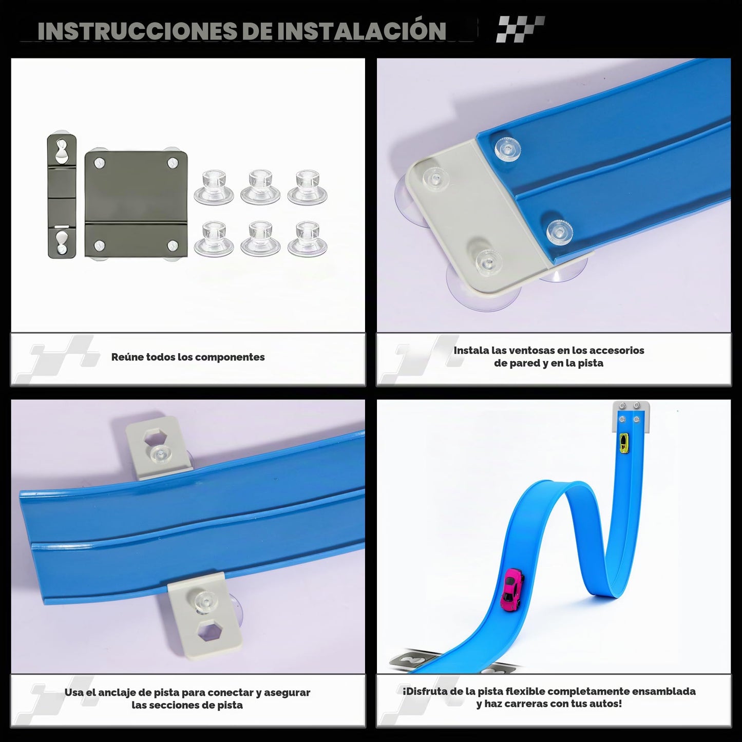 Pista flexible de 15.75 pies para niños, pista de carreras compatible con Hot Wheels y coches de metal