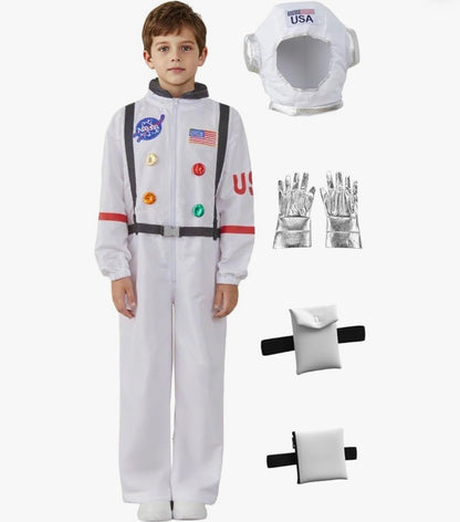 Disfraz de astronauta con casco, traje espacial para niños y niñas, 8-10 años