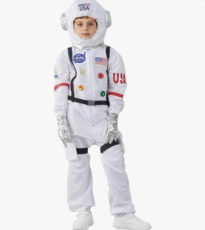 Disfraz de astronauta con casco, traje espacial para niños y niñas, 8-10 años