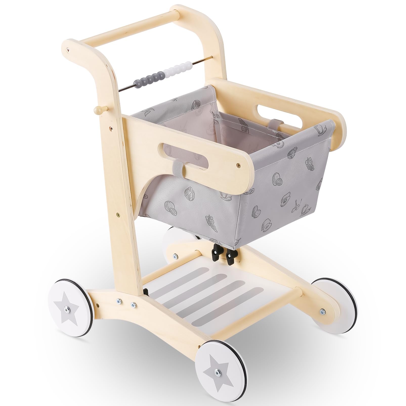 Cochecito de madera para bebé 2 en 1 para empujar y tirar de la muñeca