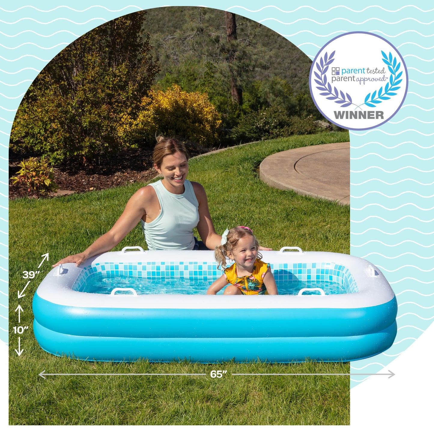 Piscina inflable para niños de 65" x 39" x 10" (5'5") con suelo acolchado suave