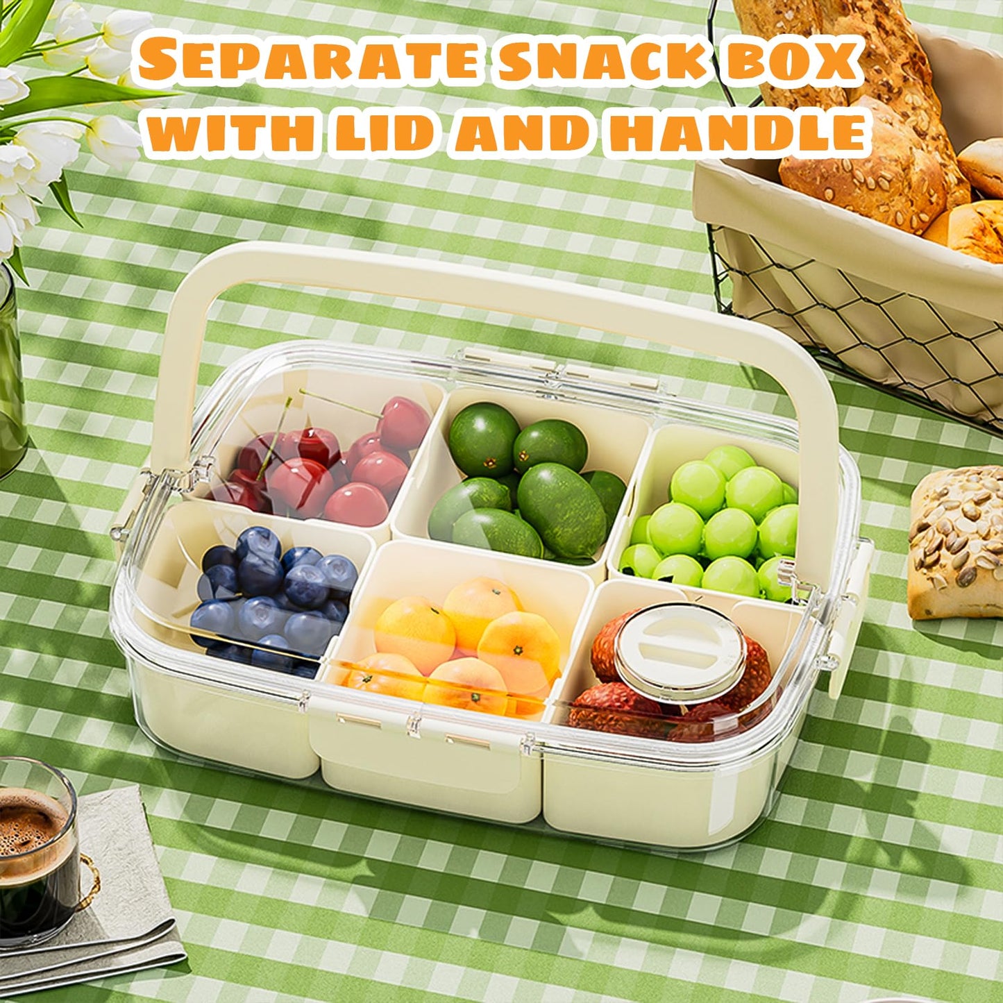 Bandeja para servir dividida con tapa y asa