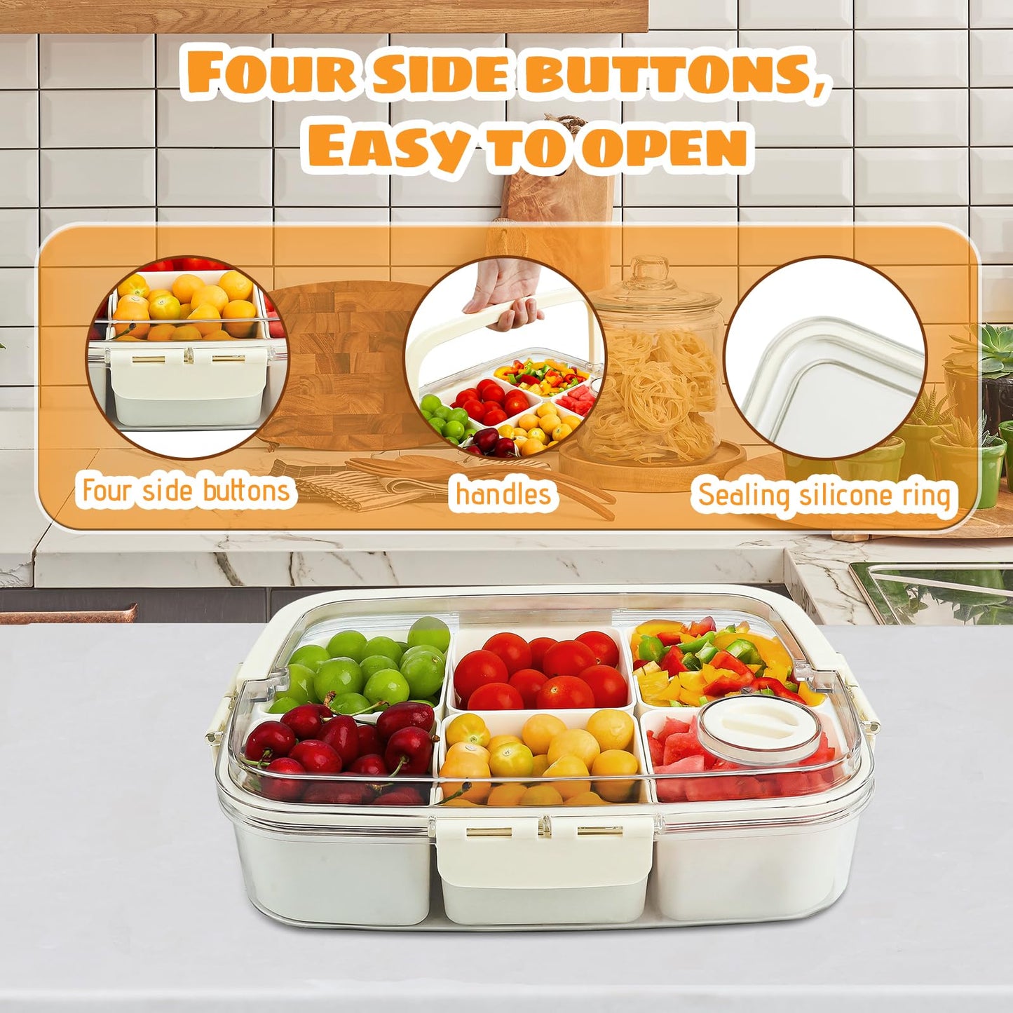 Bandeja para servir dividida con tapa y asa