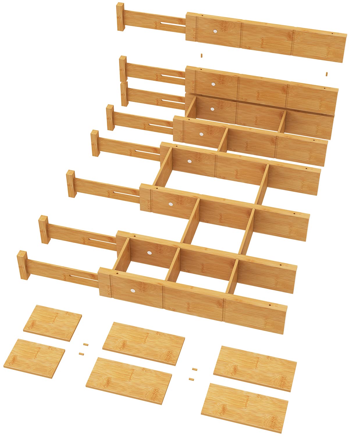 Kiplant Paquete de 8 separadores de cajones de bambú con 8 insertos, separadores