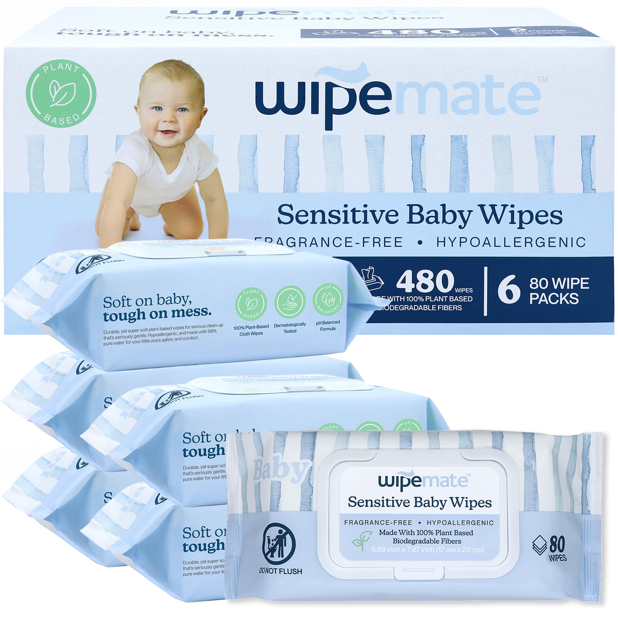 WIPEMATE Toallitas húmedas premium para bebés, verificadas por EWG, 99 % a base de agua, sin plástico, ultrasuaves y de origen vegetal