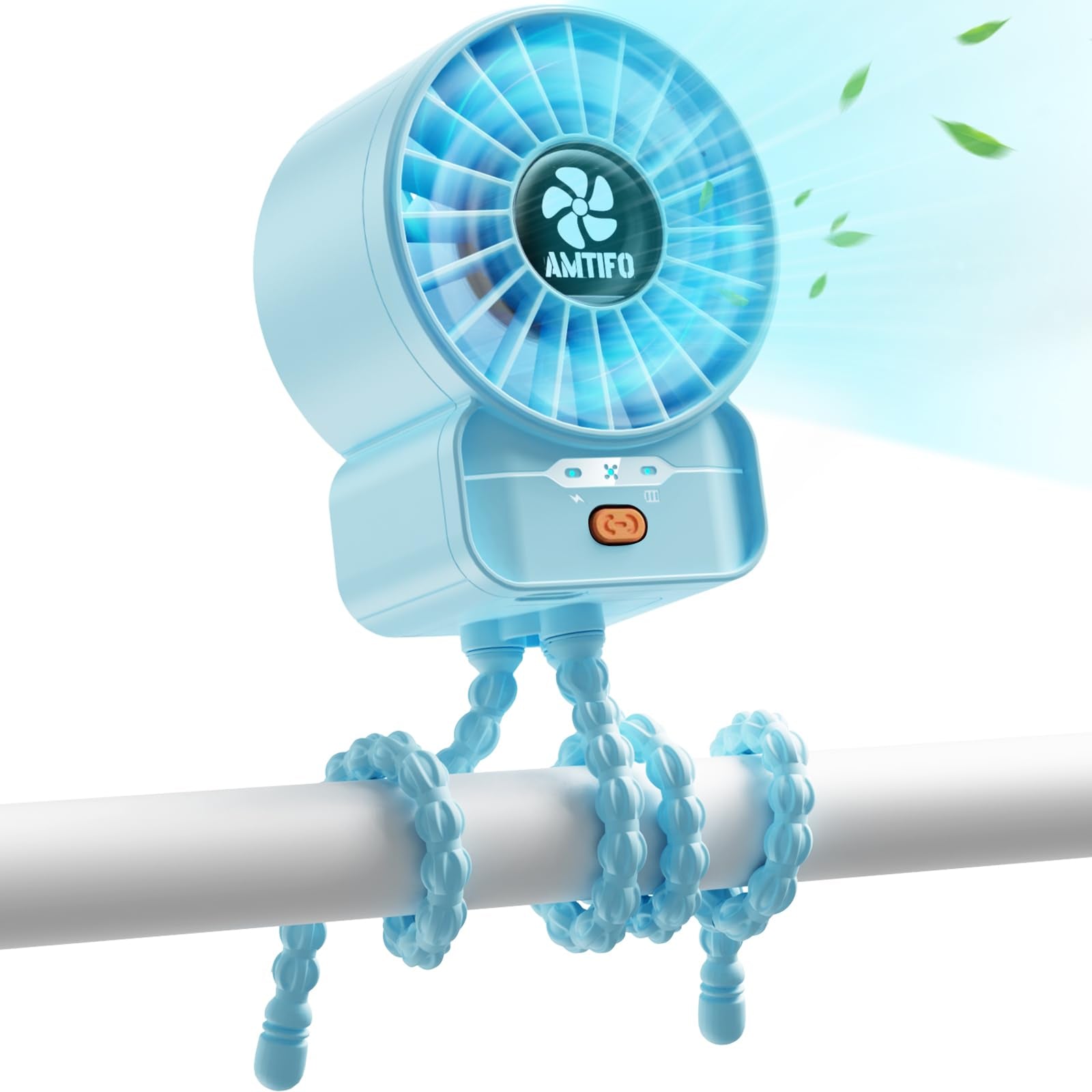 AMTIFO Blue Baby Fan - Ventilador de bebé recargable por USB