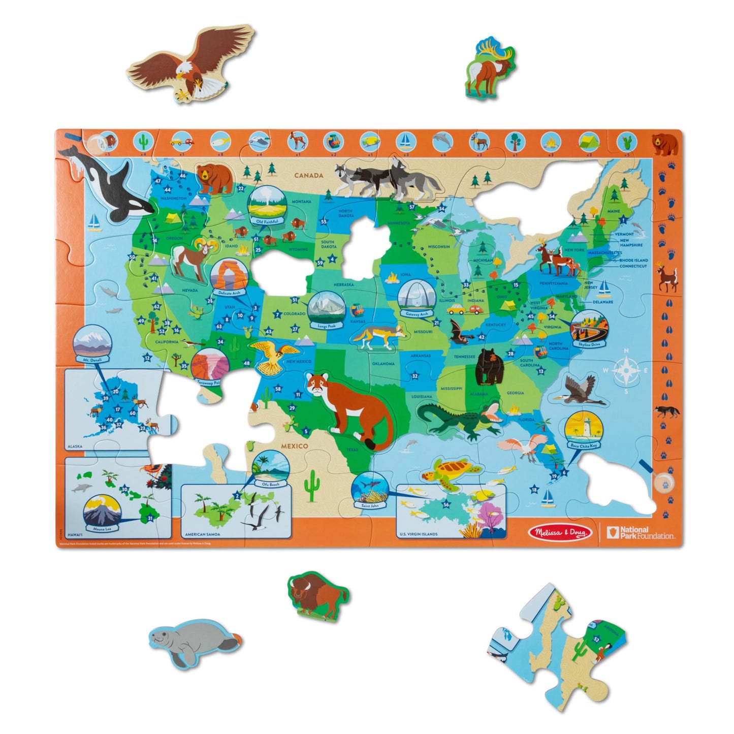 Melissa & Doug National Parks U.S.A. - Rompecabezas de piso con mapa – 45 piezas gigantes