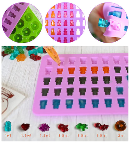 Juego de 5 moldes de gomitas con 2 goteros