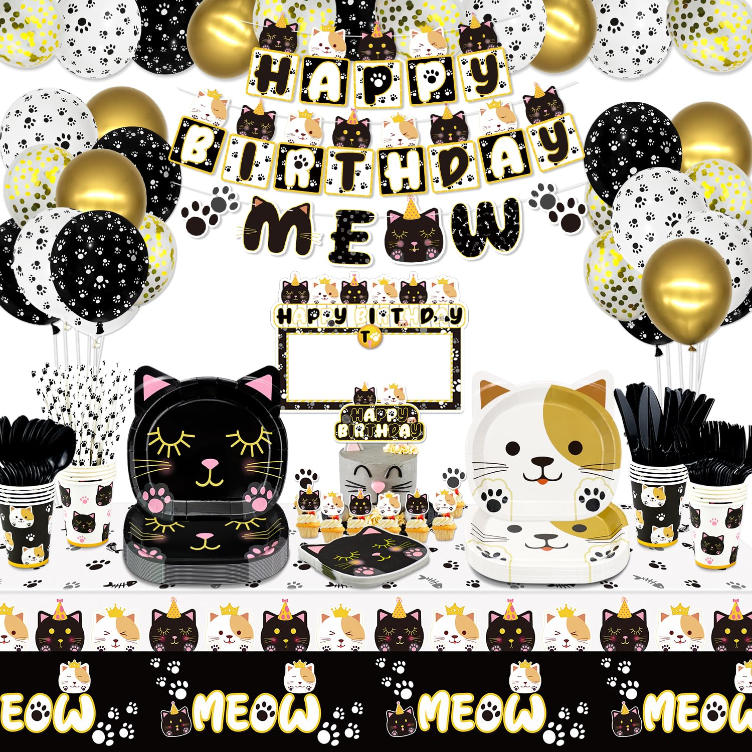 Decoraciones para fiesta de cumpleaños de gatos, 20 personas