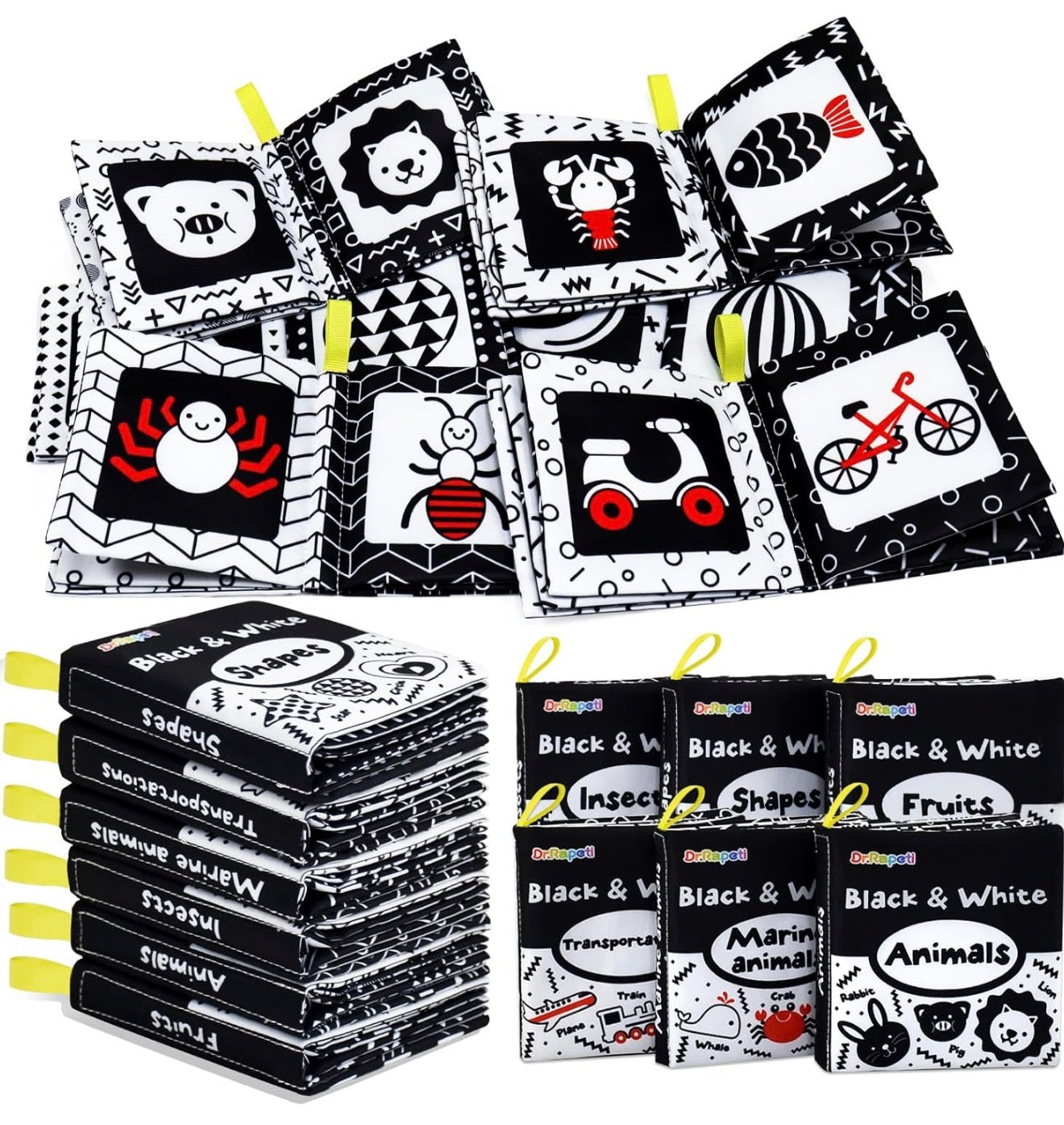 Dr.Rapeti Libros de tela suave para bebés, libros de baño, paquete de 6 para bebés