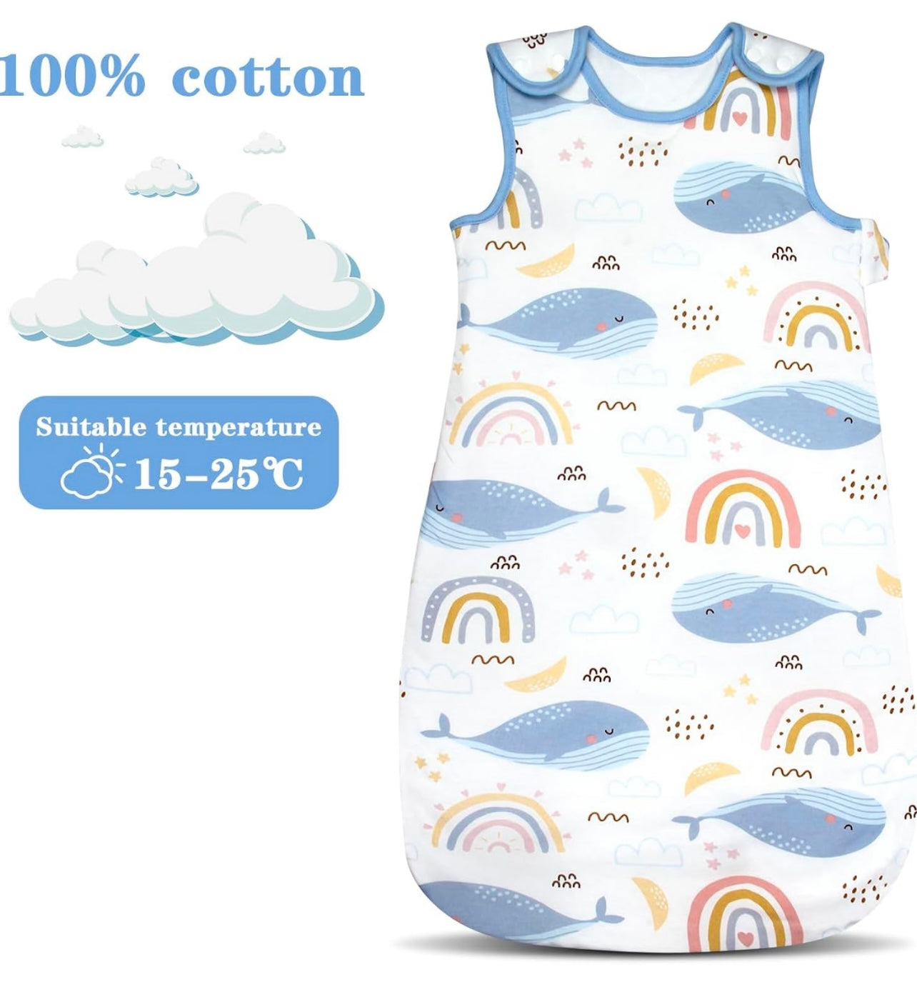 Saco de dormir para bebé Anich 18-36 meses / 2,5 TOG - Manta portátil 100% algodón