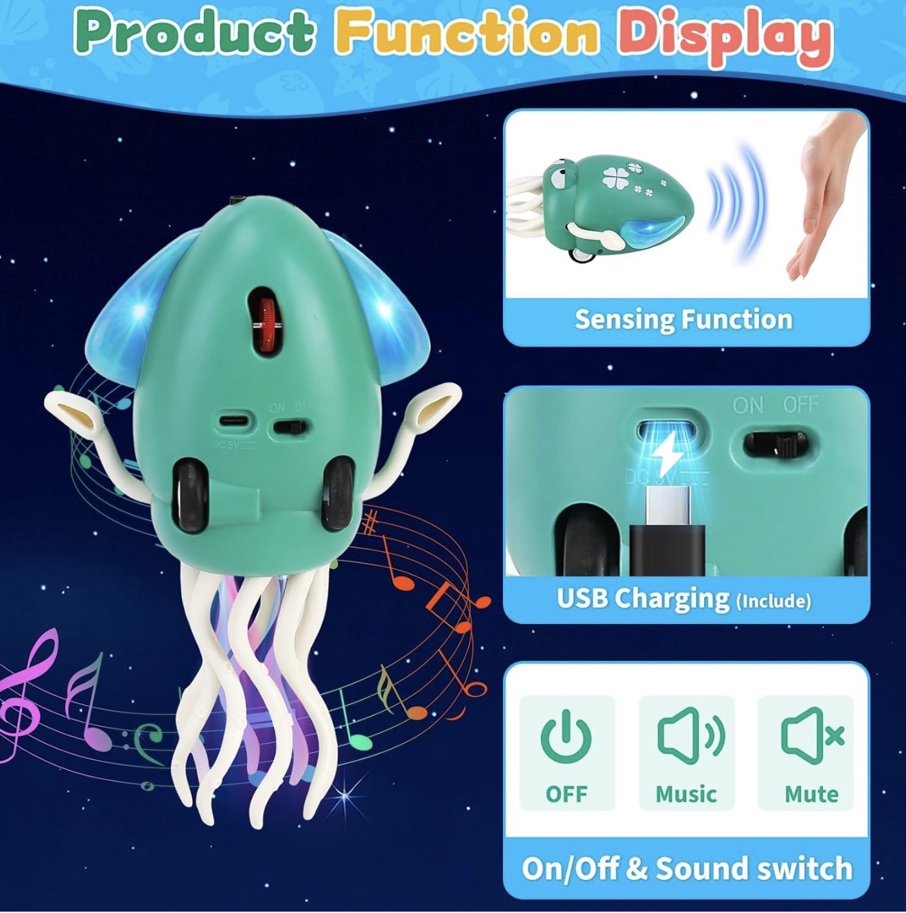 Pulpo Bailarín Eléctrico con Luz y Música Adecuado para Bebés de 12-18 Meses